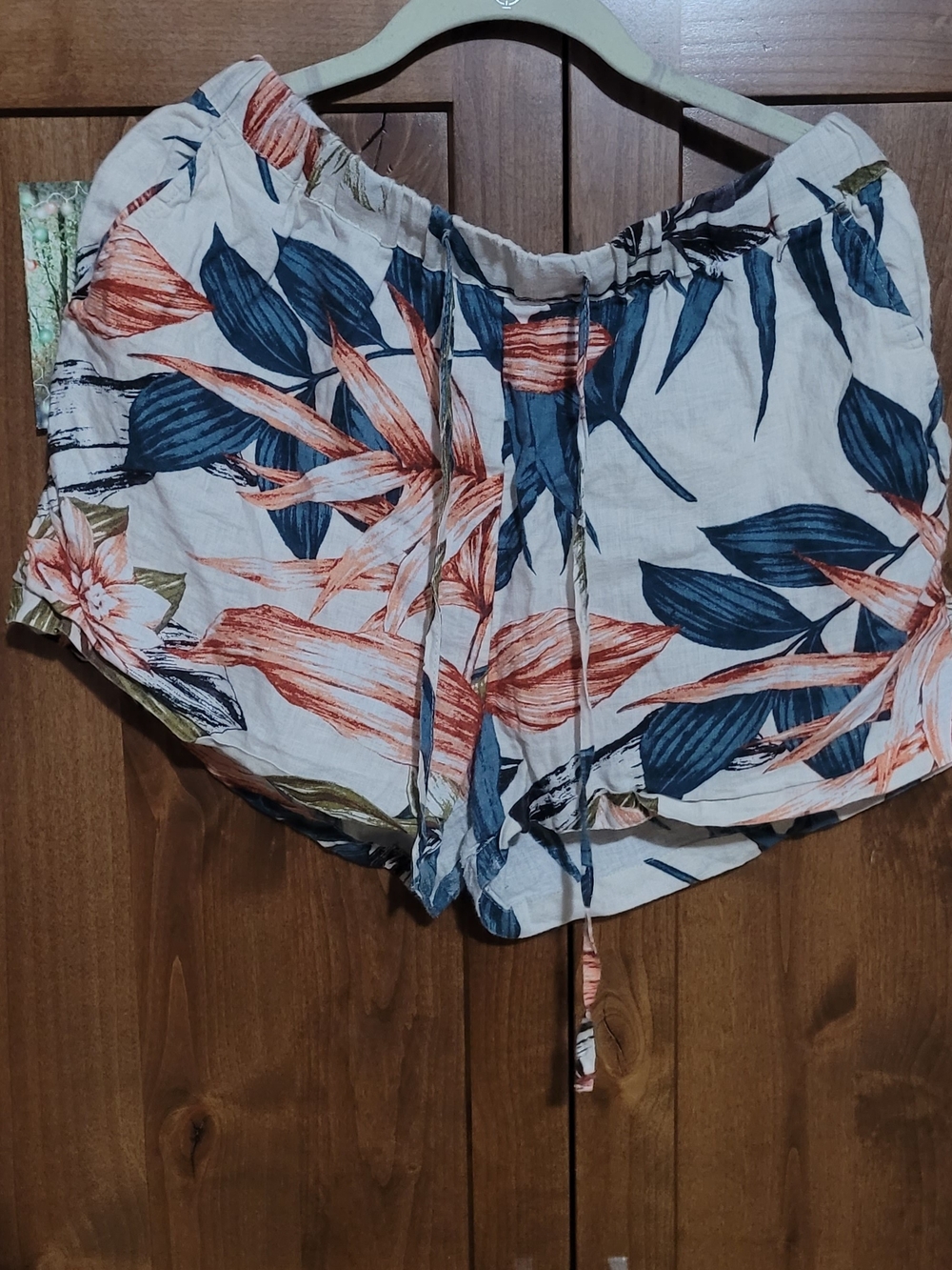 C&C California White Drawstring Shorts with Blue & Orange Leaf Print